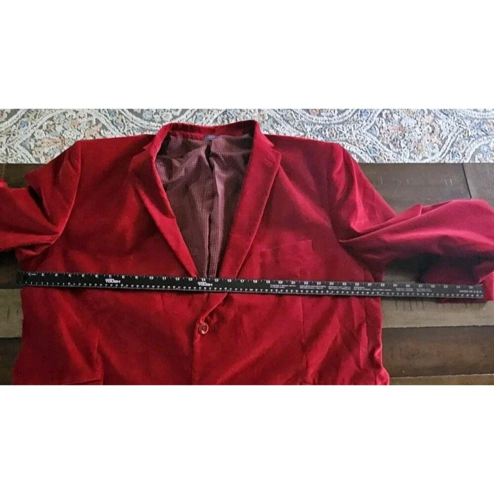 Madison Slim Fit Luxe Velvet Blazer Men's 54L Red Burgundy Jacket Coat Cotton